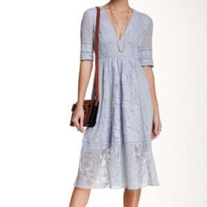Free People Mountain Laurel Morning Mist Light Blue Intricate Lace Midi Dress
